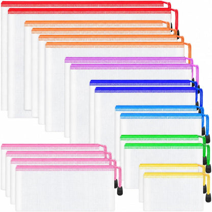 20pcs Mesh Zipper Pouch Bags,8 Sizes 8 Colors Plastic Pencil Pouch