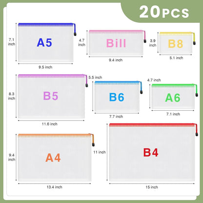 20pcs Mesh Zipper Pouch Bags,8 Sizes 8 Colors Plastic Pencil Pouch