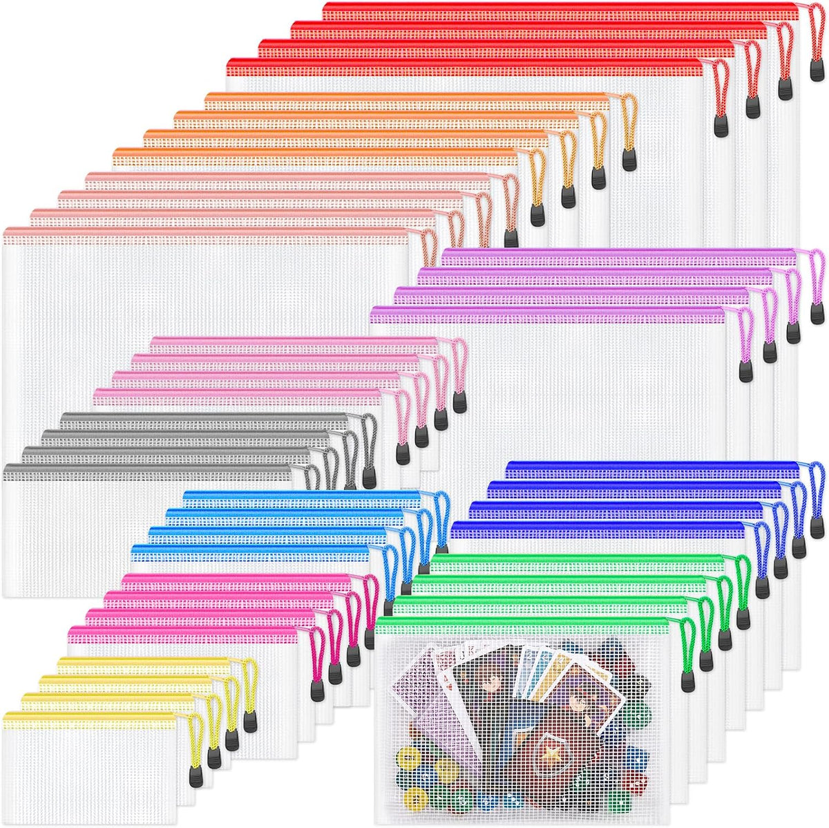 20pcs Mesh Zipper Pouch Bags,8 Sizes 8 Colors Plastic Pencil Pouch