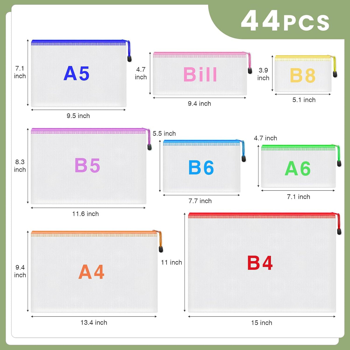 20pcs Mesh Zipper Pouch Bags,8 Sizes 8 Colors Plastic Pencil Pouch