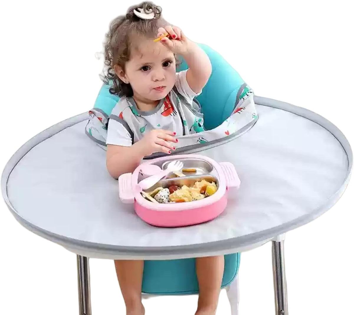 Baby Food Catcher Bib & Tray Set for High Chair Self Feeding, Easy Cleanup
