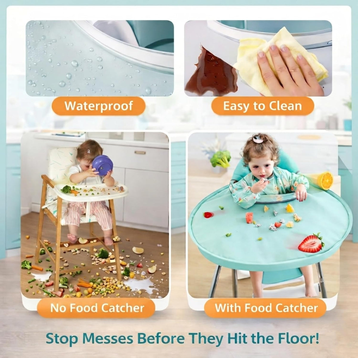 Baby Food Catcher Bib & Tray Set for High Chair Self Feeding, Easy Cleanup
