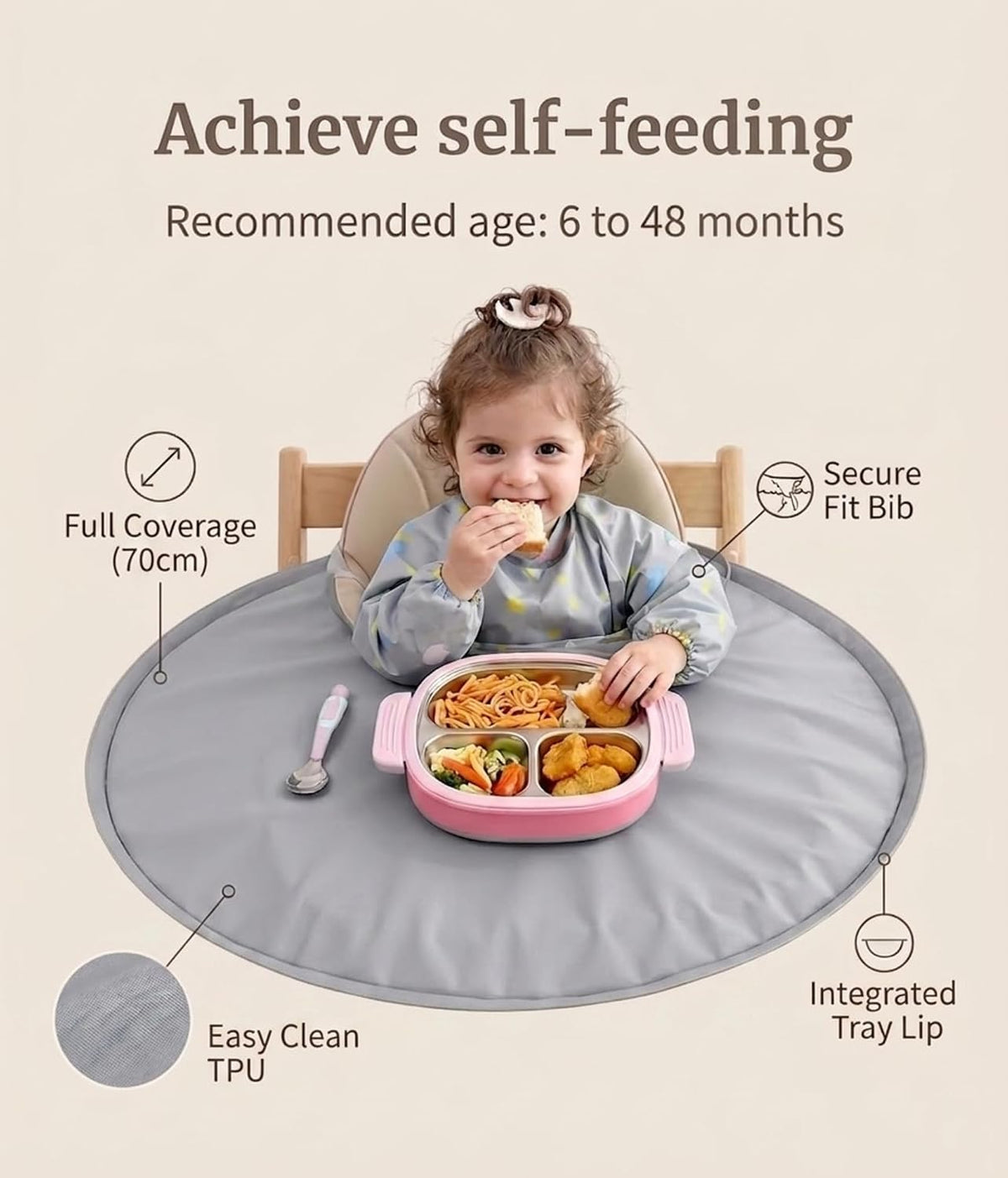Baby Food Catcher Bib & Tray Set for High Chair Self Feeding, Easy Cleanup