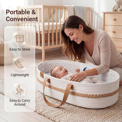 Baby Changing Basket for Dresser with Waterproof Changing Pad, Organic Cotton Rope Diaper Changing Basket Set with Diaper Caddy, Moses Basket Style Nursery Changing Basket for Changing Table