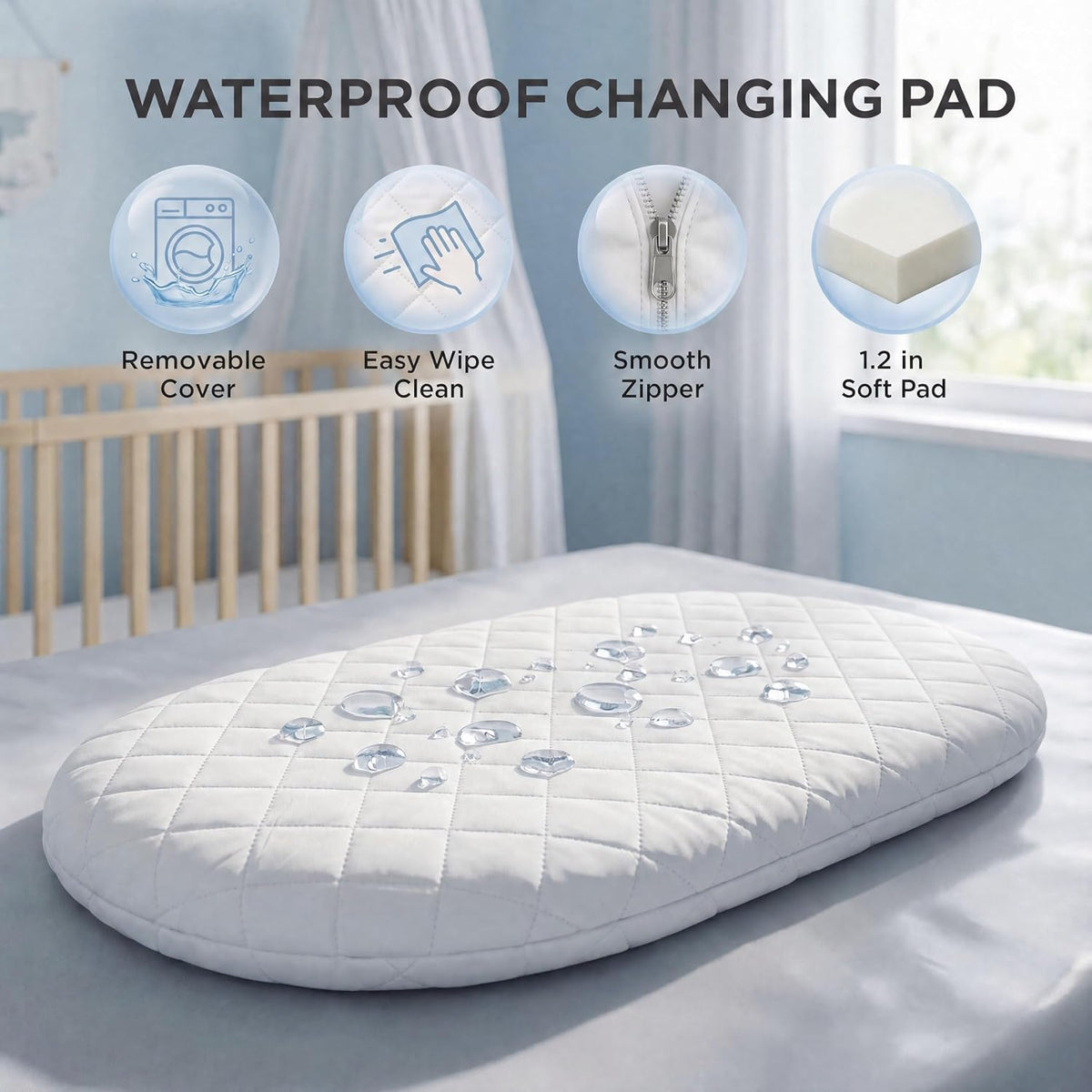 Baby Changing Basket for Dresser with Waterproof Changing Pad, Organic Cotton Rope Diaper Changing Basket Set with Diaper Caddy, Moses Basket Style Nursery Changing Basket for Changing Table