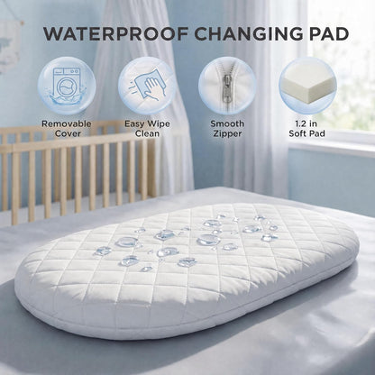 Baby Changing Basket for Dresser with Waterproof Changing Pad, Organic Cotton Rope Diaper Changing Basket Set with Diaper Caddy, Moses Basket Style Nursery Changing Basket for Changing Table