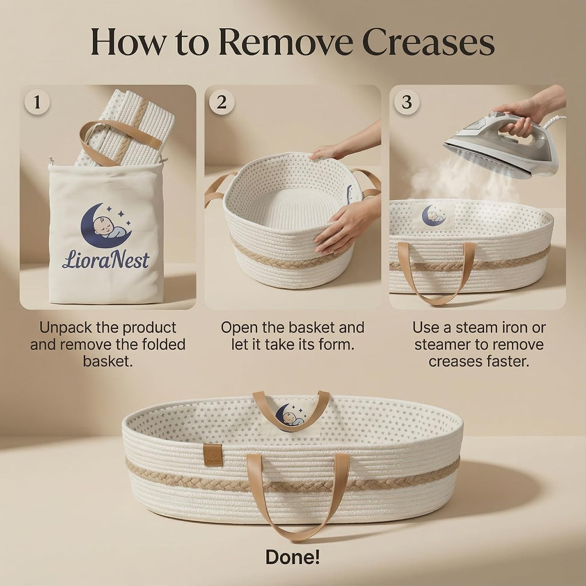 Baby Changing Basket for Dresser with Waterproof Changing Pad, Organic Cotton Rope Diaper Changing Basket Set with Diaper Caddy, Moses Basket Style Nursery Changing Basket for Changing Table