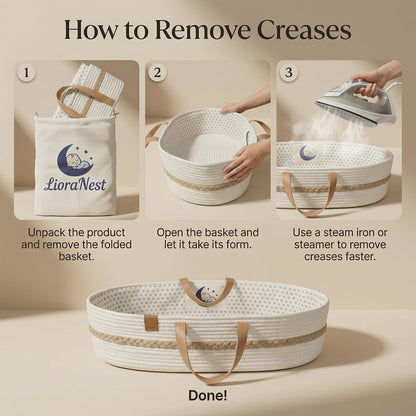 Baby Changing Basket for Dresser with Waterproof Changing Pad, Organic Cotton Rope Diaper Changing Basket Set with Diaper Caddy, Moses Basket Style Nursery Changing Basket for Changing Table