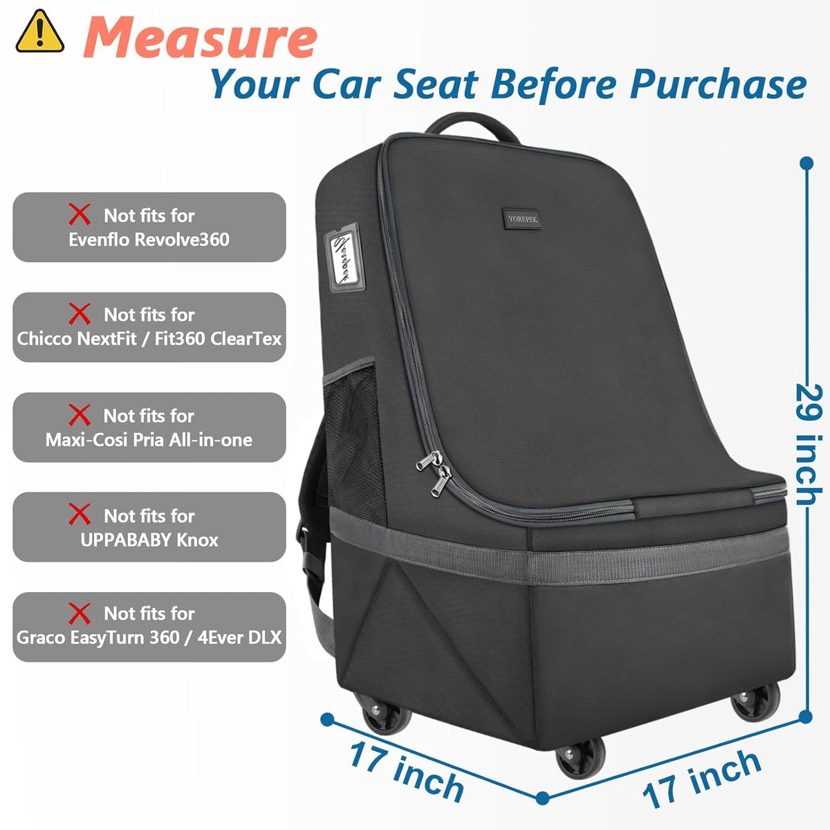 Car Seat Travel Bag with Wheels, Padded Car Seat Backpack