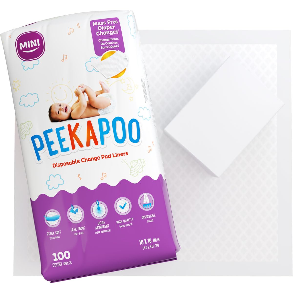 Disposable Baby Changing Pad Liners – 25 Pack - 18 x 16 Inches