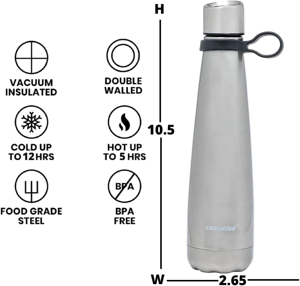 Insulated Water Bottle - On-The-Go Refillable Stainless Steel Water Bottles For Adults, Reusable Thermos Travel Tumbler With Leak-proof Lid For Hot & Cold Beverages (17Oz. Copper Peach)