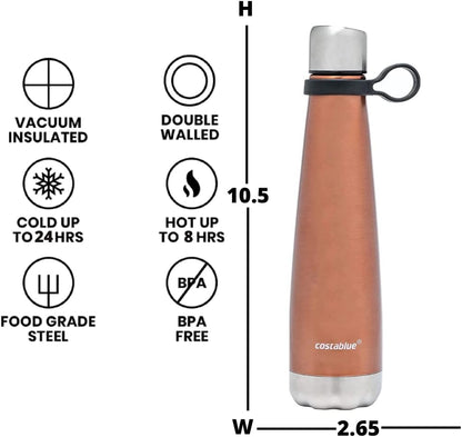 Insulated Water Bottle - On-The-Go Refillable Stainless Steel Water Bottles For Adults, Reusable Thermos Travel Tumbler With Leak-proof Lid For Hot & Cold Beverages (17Oz. Copper Peach)