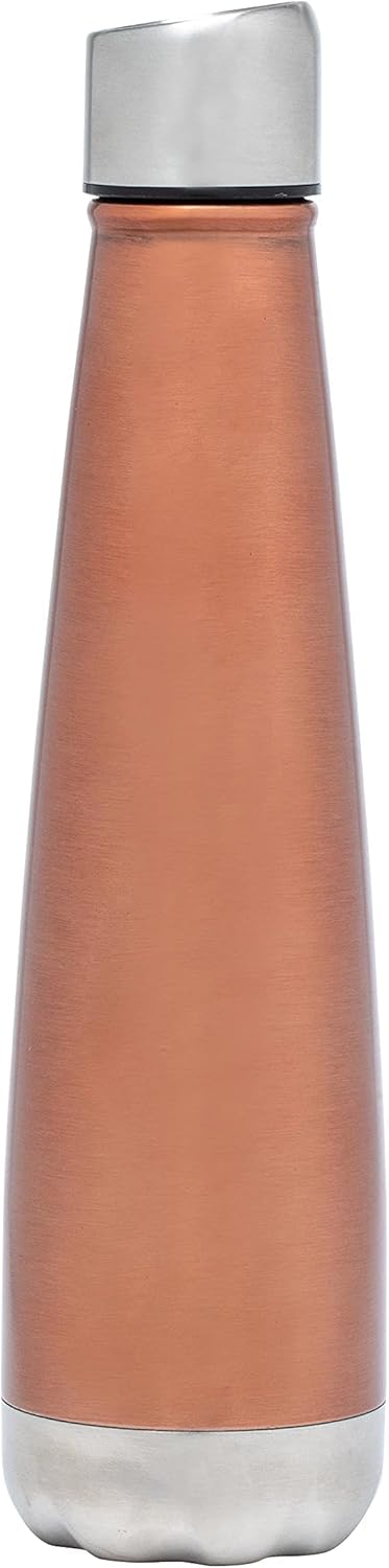 Insulated Water Bottle - On-The-Go Refillable Stainless Steel Water Bottles For Adults, Reusable Thermos Travel Tumbler With Leak-proof Lid For Hot & Cold Beverages (17Oz. Copper Peach)