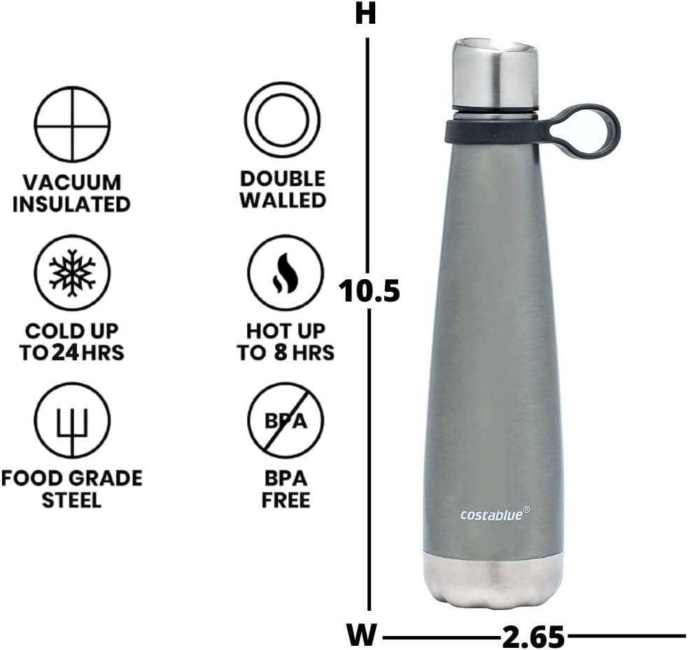 Insulated Water Bottle - On-The-Go Refillable Stainless Steel Water Bottles For Adults, Reusable Thermos Travel Tumbler With Leak-proof Lid For Hot & Cold Beverages (17Oz. Copper Peach)