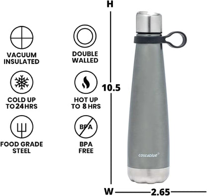 Insulated Water Bottle - On-The-Go Refillable Stainless Steel Water Bottles For Adults, Reusable Thermos Travel Tumbler With Leak-proof Lid For Hot & Cold Beverages (17Oz. Copper Peach)