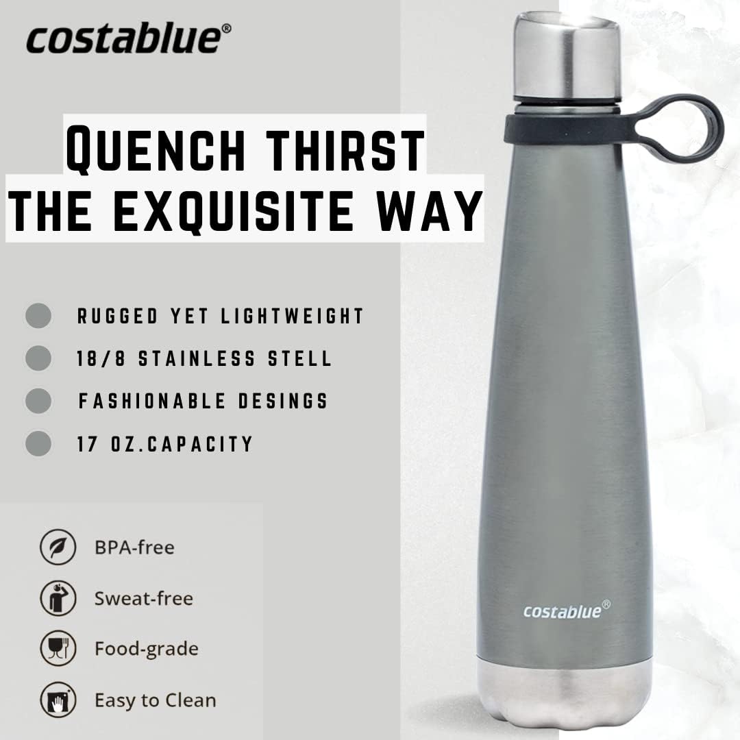 Insulated Water Bottle - On-The-Go Refillable Stainless Steel Water Bottles For Adults, Reusable Thermos Travel Tumbler With Leak-proof Lid For Hot & Cold Beverages (17Oz. Copper Peach)