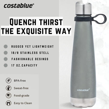 Insulated Water Bottle - On-The-Go Refillable Stainless Steel Water Bottles For Adults, Reusable Thermos Travel Tumbler With Leak-proof Lid For Hot & Cold Beverages (17Oz. Copper Peach)