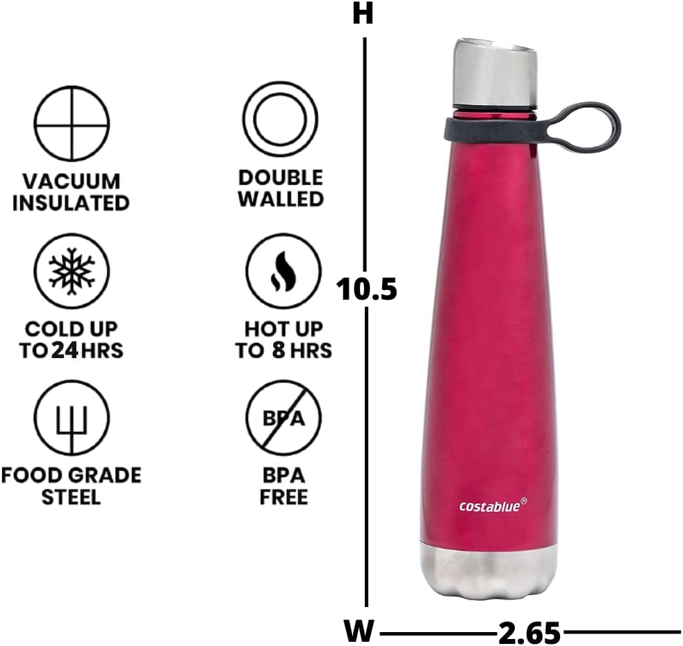 Insulated Water Bottle - On-The-Go Refillable Stainless Steel Water Bottles For Adults, Reusable Thermos Travel Tumbler With Leak-proof Lid For Hot & Cold Beverages (17Oz. Copper Peach)