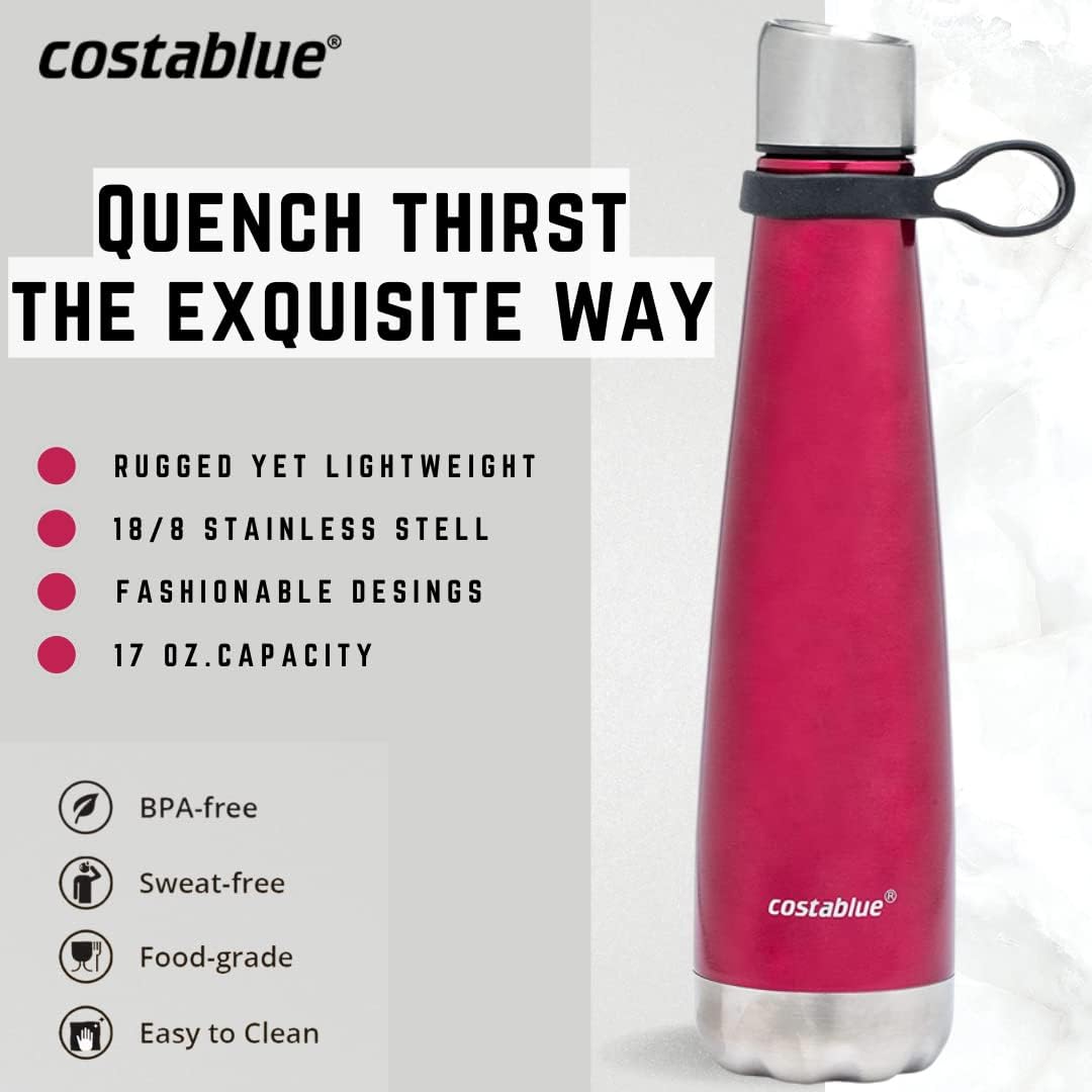 Insulated Water Bottle - On-The-Go Refillable Stainless Steel Water Bottles For Adults, Reusable Thermos Travel Tumbler With Leak-proof Lid For Hot & Cold Beverages (17Oz. Copper Peach)