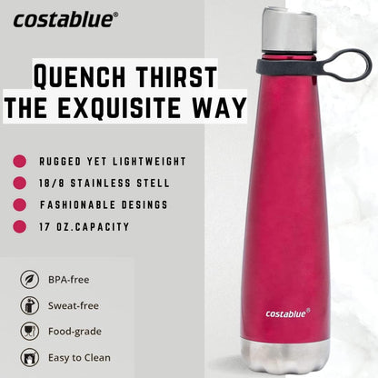 Insulated Water Bottle - On-The-Go Refillable Stainless Steel Water Bottles For Adults, Reusable Thermos Travel Tumbler With Leak-proof Lid For Hot & Cold Beverages (17Oz. Copper Peach)