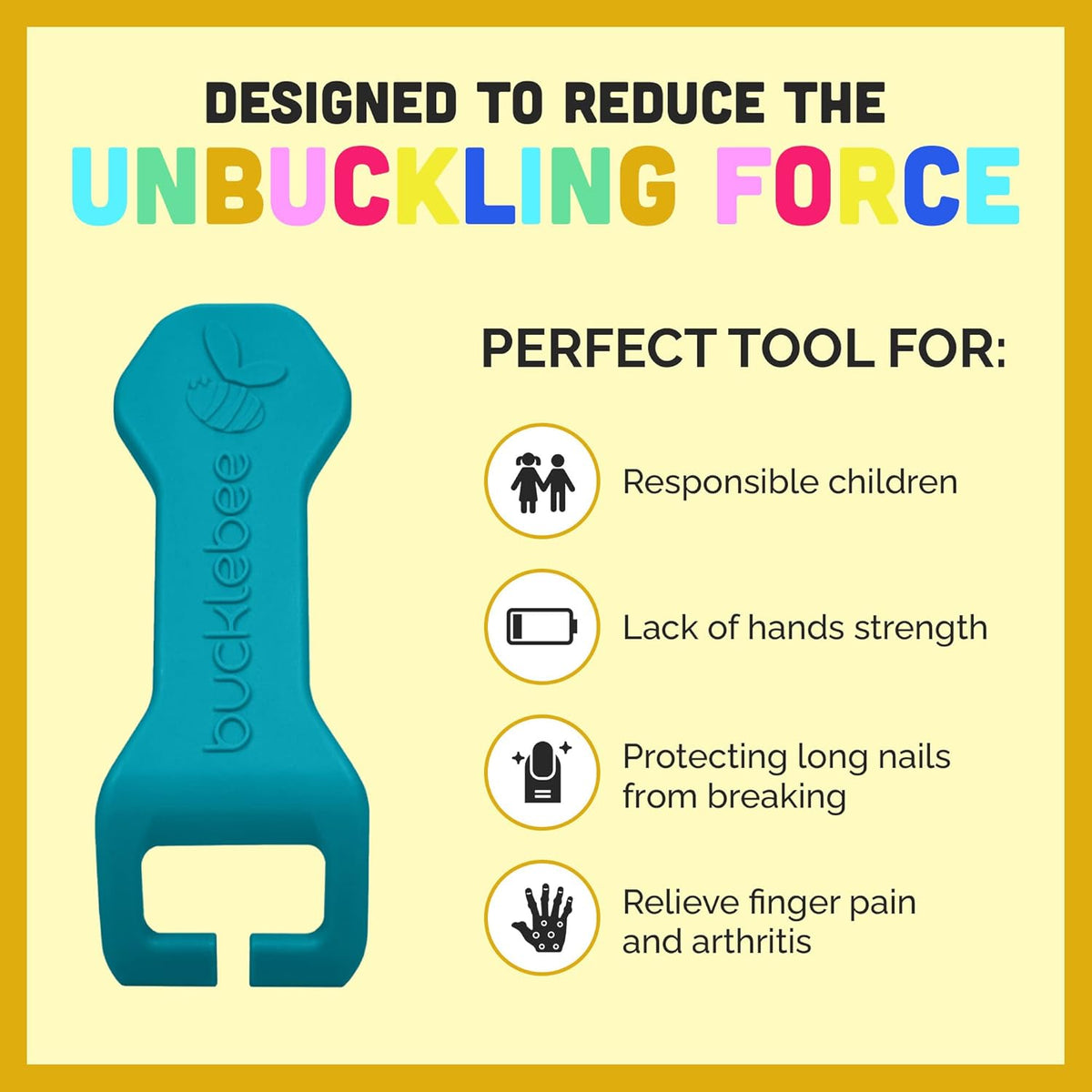 Easy Car Seat Buckle Release Aid for Children Unbuckle Car Seat Release Tool - Button Pusher - Opener for Nails - Buckle Release (Teal)