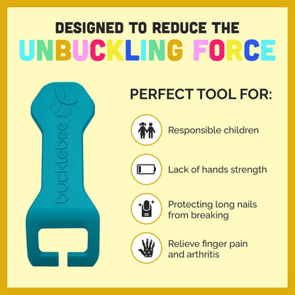 Easy Car Seat Buckle Release Aid for Children Unbuckle Car Seat Release Tool - Button Pusher - Opener for Nails - Buckle Release (Teal)