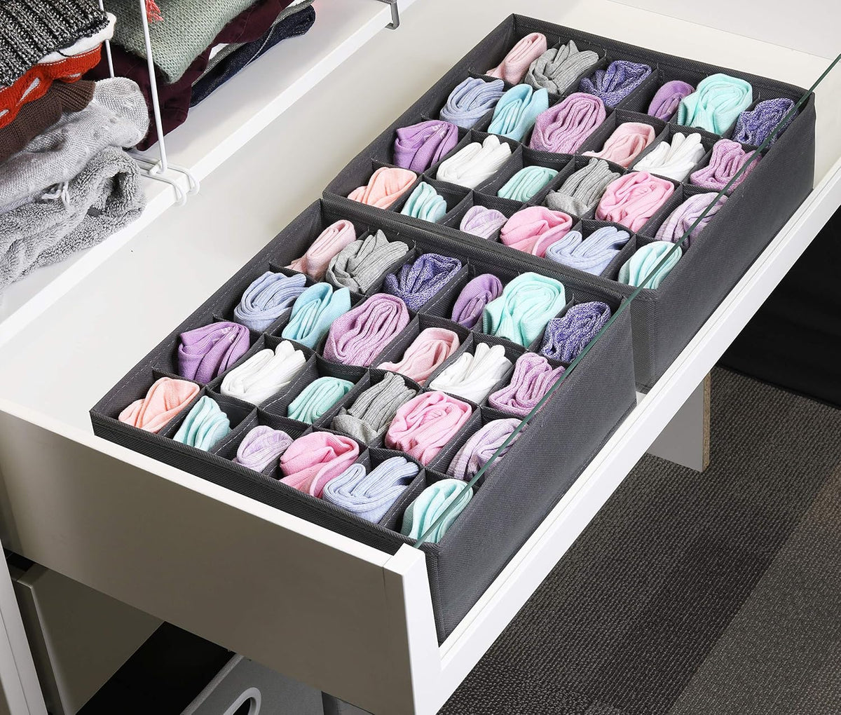 Closet Sock Organizer, 24 Cell, Pink