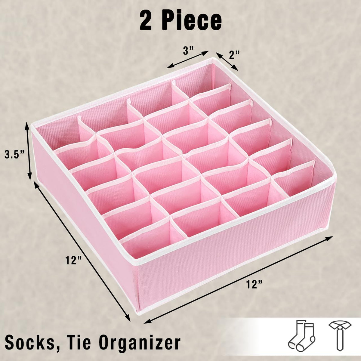 Closet Sock Organizer, 24 Cell, Pink