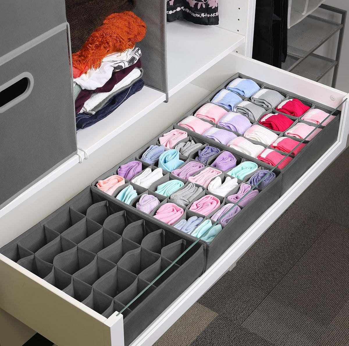 Closet Sock Organizer, 24 Cell, Pink