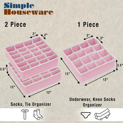 Closet Sock Organizer, 24 Cell, Pink