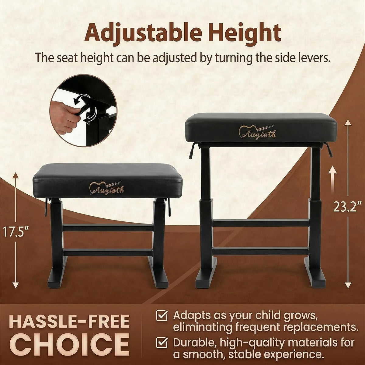 Adjustable Piano Bench, Comfortable Padded Keyboard Stool, Black