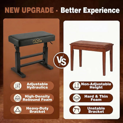 Adjustable Piano Bench, Comfortable Padded Keyboard Stool, Black