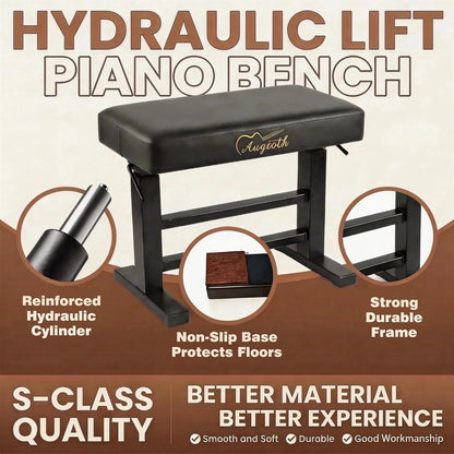 Adjustable Piano Bench, Comfortable Padded Keyboard Stool, Black