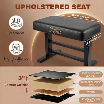 Adjustable Piano Bench, Comfortable Padded Keyboard Stool, Black