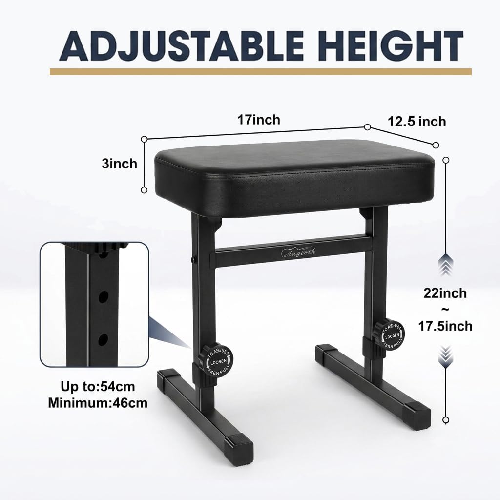 Adjustable Piano Bench, Comfortable Padded Keyboard Stool, Black