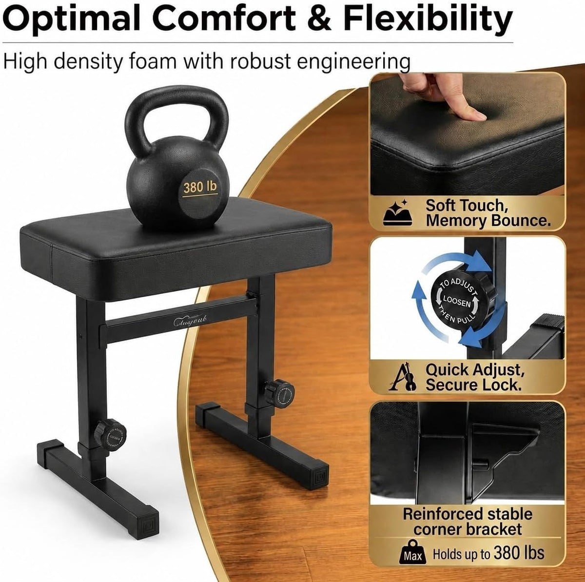 Adjustable Piano Bench, Comfortable Padded Keyboard Stool, Black