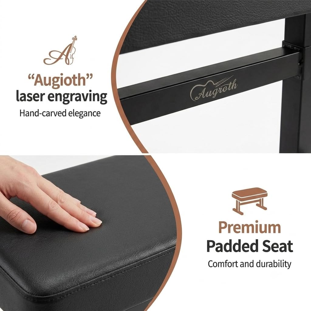 Adjustable Piano Bench, Comfortable Padded Keyboard Stool, Black