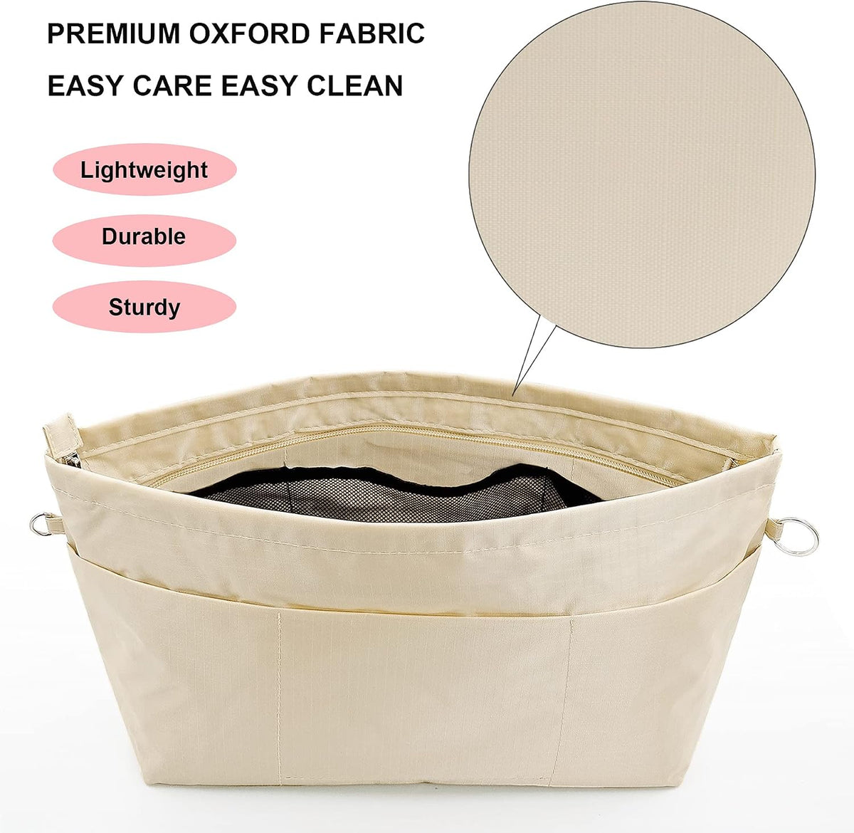Handbag Tote Purse Organizer Insert, Large, Black