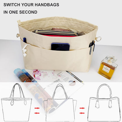 Handbag Tote Purse Organizer Insert, Large, Black