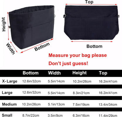 Handbag Tote Purse Organizer Insert, Large, Black
