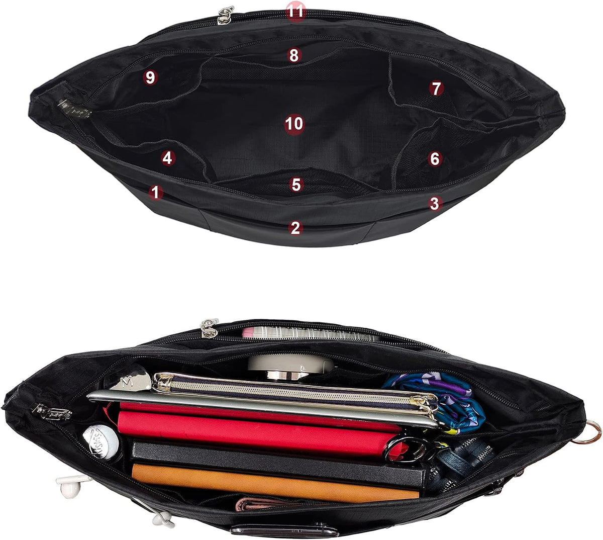 Handbag Tote Purse Organizer Insert, Large, Black