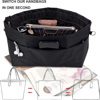 Handbag Tote Purse Organizer Insert, Large, Black