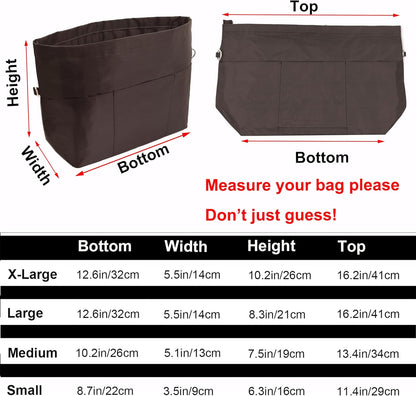 Handbag Tote Purse Organizer Insert, Large, Black