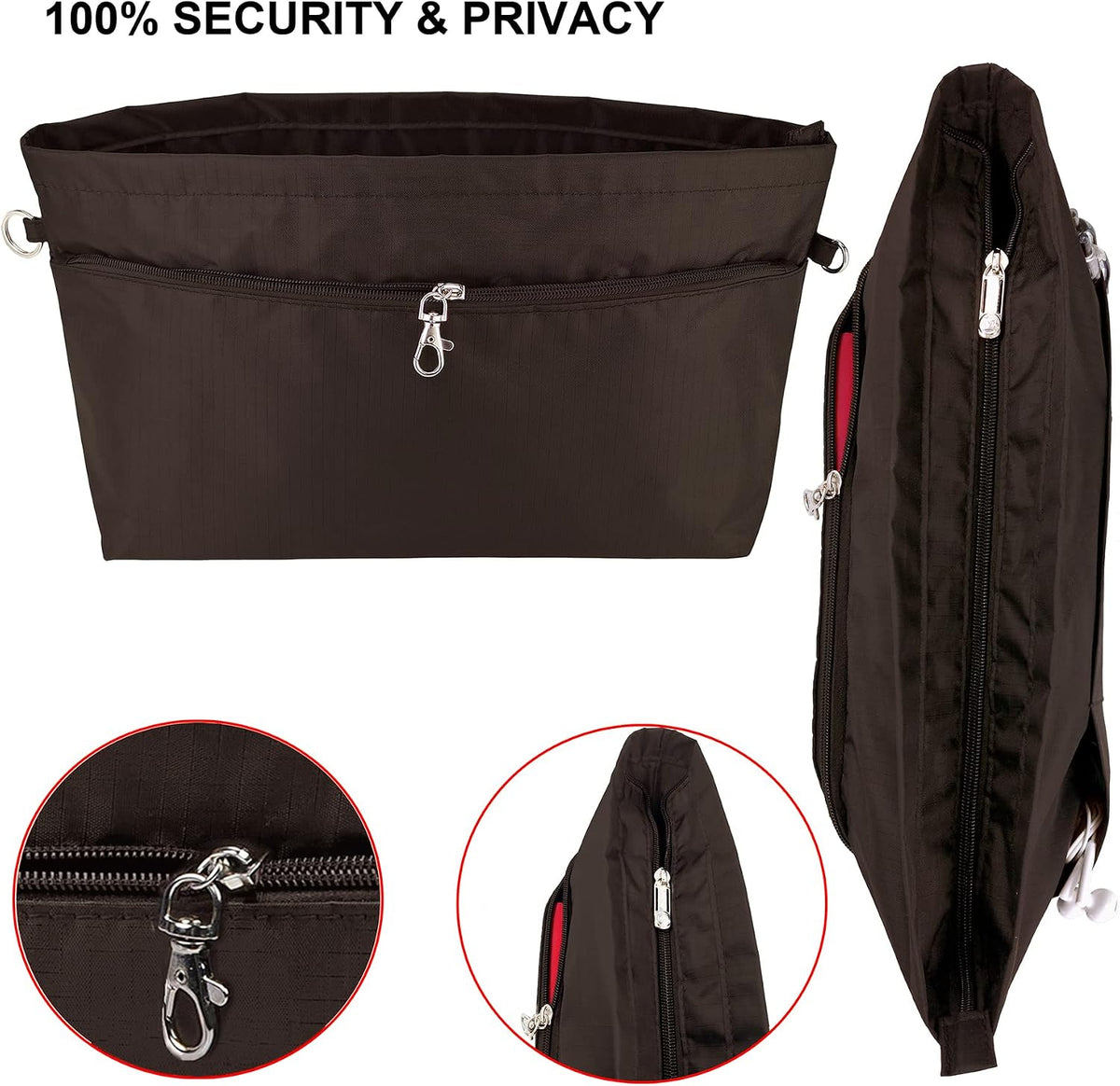 Handbag Tote Purse Organizer Insert, Large, Black