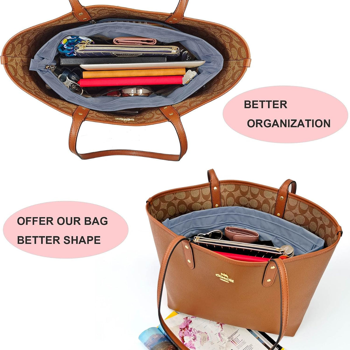 Handbag Tote Purse Organizer Insert, Large, Black