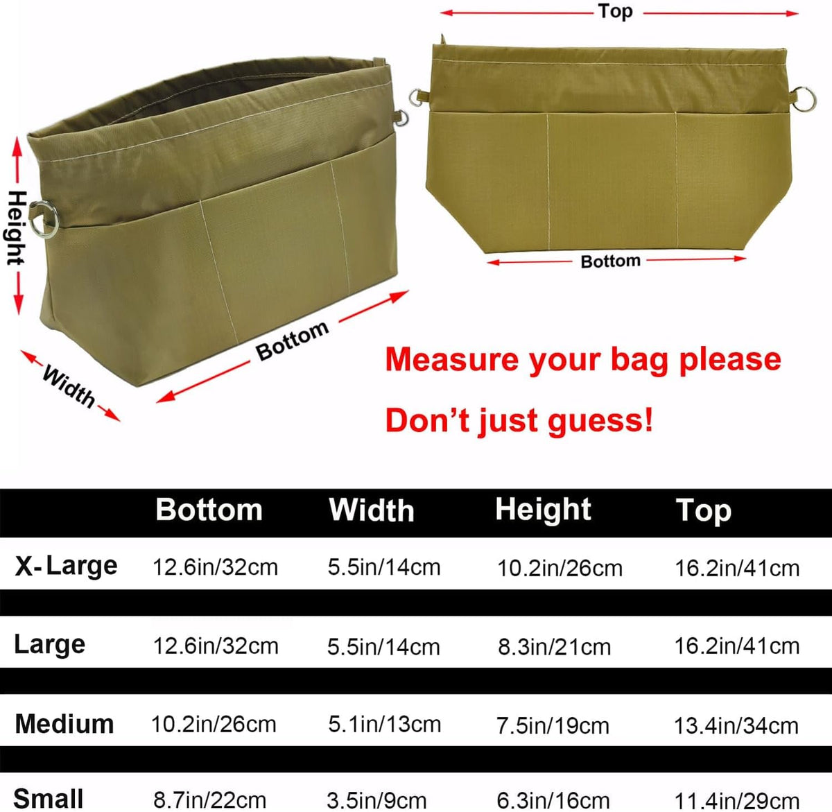 Handbag Tote Purse Organizer Insert, Large, Black