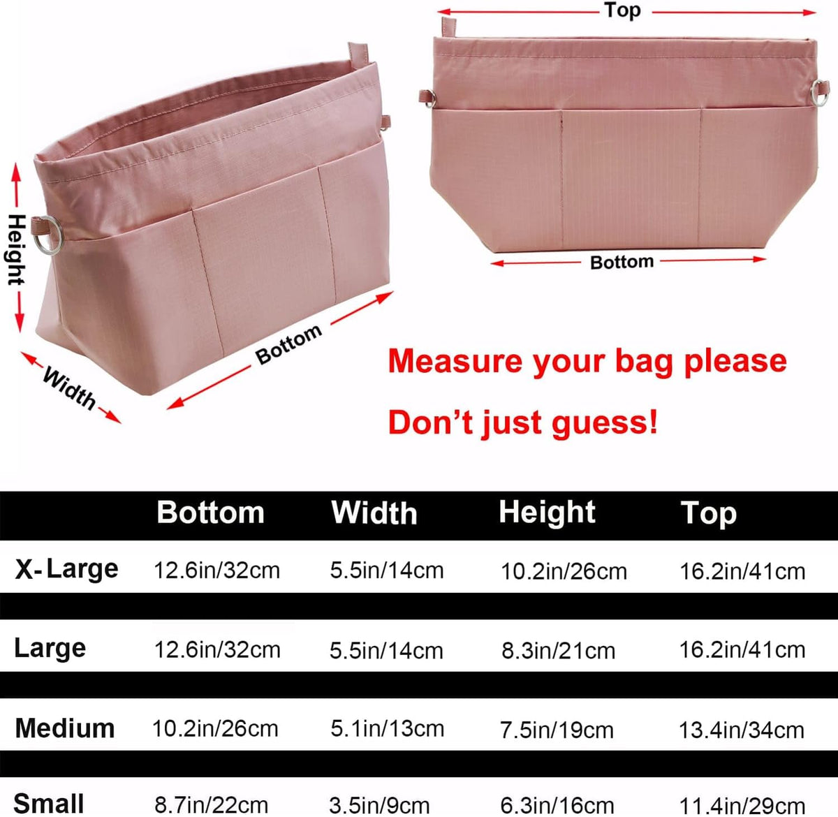 Handbag Tote Purse Organizer Insert, Large, Black