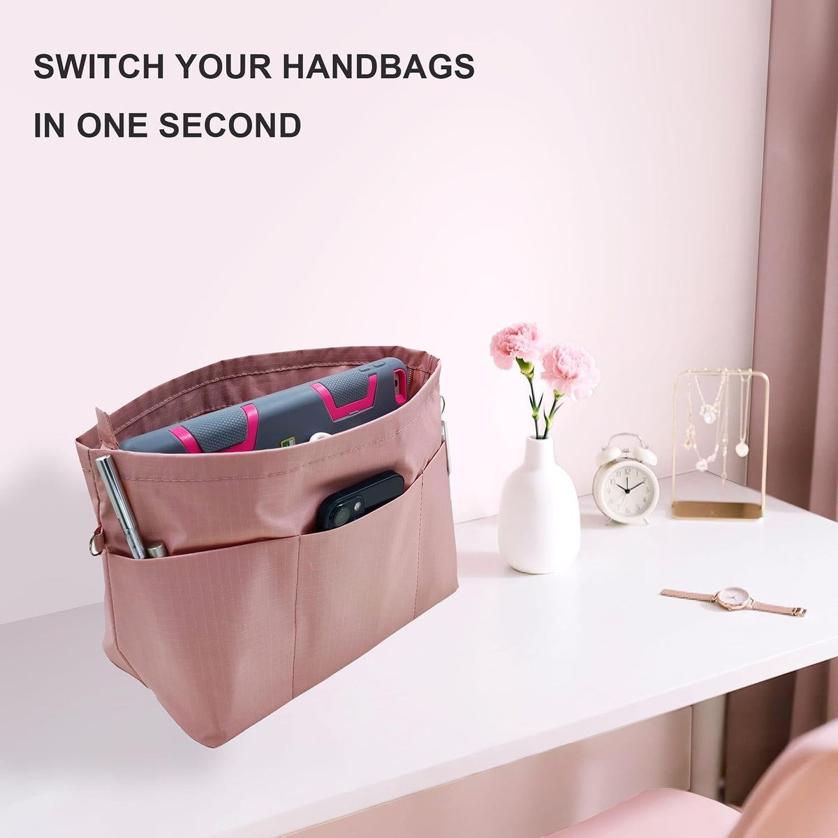 Handbag Tote Purse Organizer Insert, Large, Black