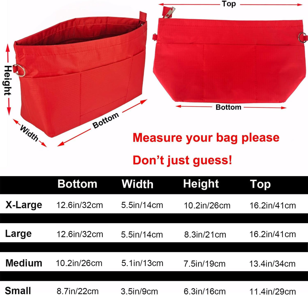 Handbag Tote Purse Organizer Insert, Large, Black