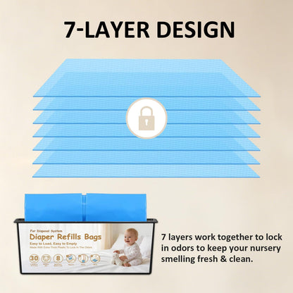 120 Bags Diaper Pail Refills Bags Compatible with Genie Easy Roll Signature & Platinum Diaper Pails,Each 30 Bags Holds Up to 1410 Newborn Diapers,7-Layer Odor-Barrier Technology (4 Pack)